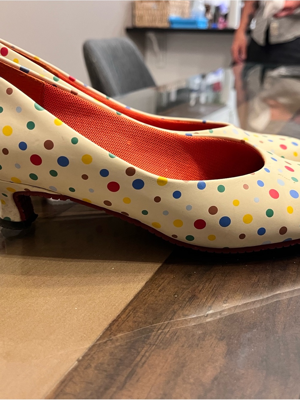 Urban Outfitters Cream Polka Dot Low Heel Pumps - Colorful Dot Print
